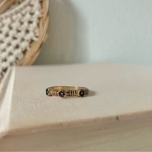 Copper Floral Inset Band Ring “Pieta” Tarnished Brass Gold Circles Boho Jewelry